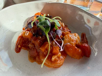 Seafood dish served during a visit to Okurukuru Winery in Taranaki