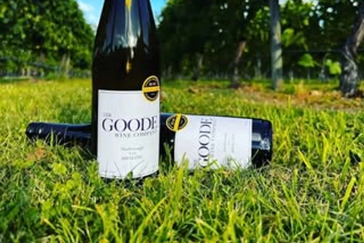The Goode Wines bottles in a vineyard